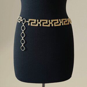 Vintage 80s 90s Gold Tone Metal Greek Key Link Chain Belt